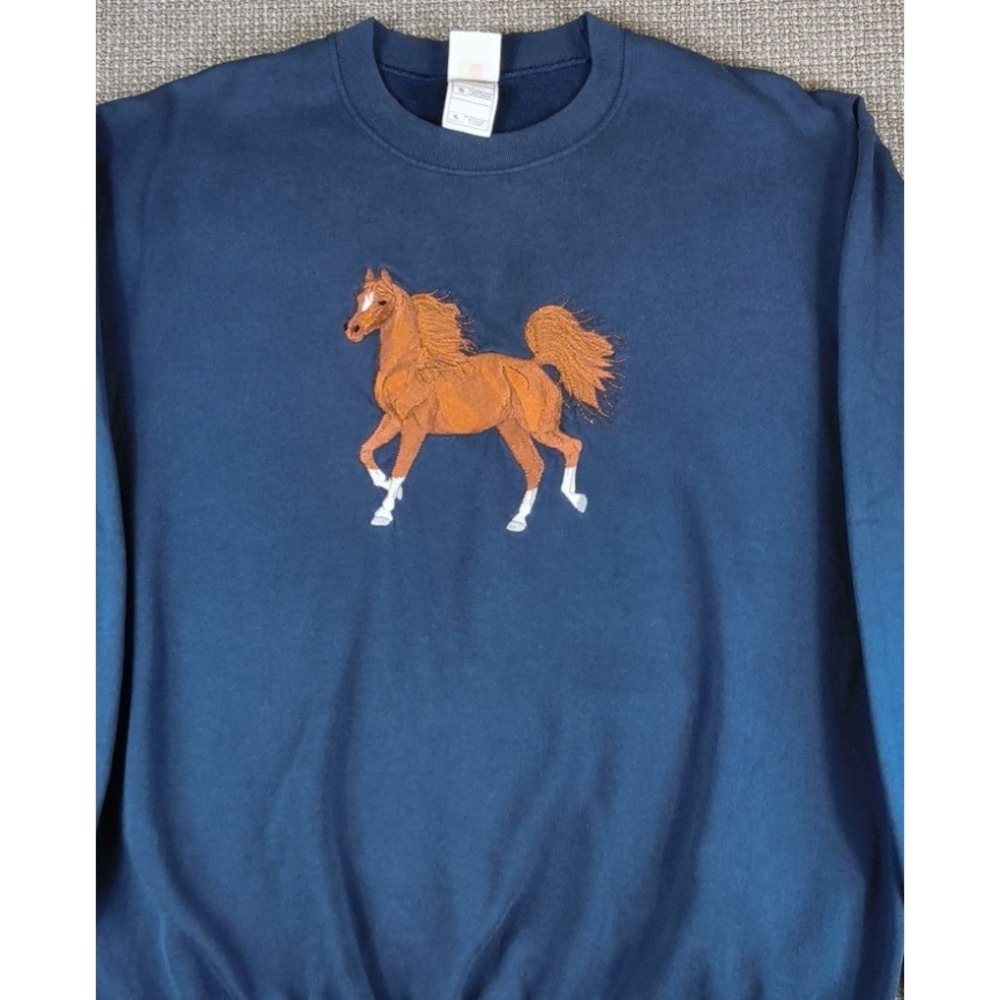 Vintage 90s Fruit of the Loom Best Embroidered Horse Crewneck Sweatshirt XL